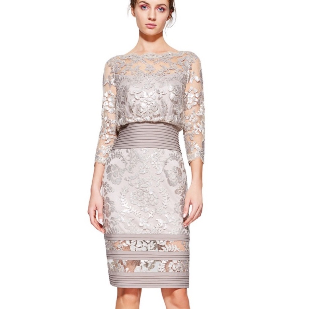 Tadashi Shoji Blouson Waist Pailette Lace Sequin Dress
